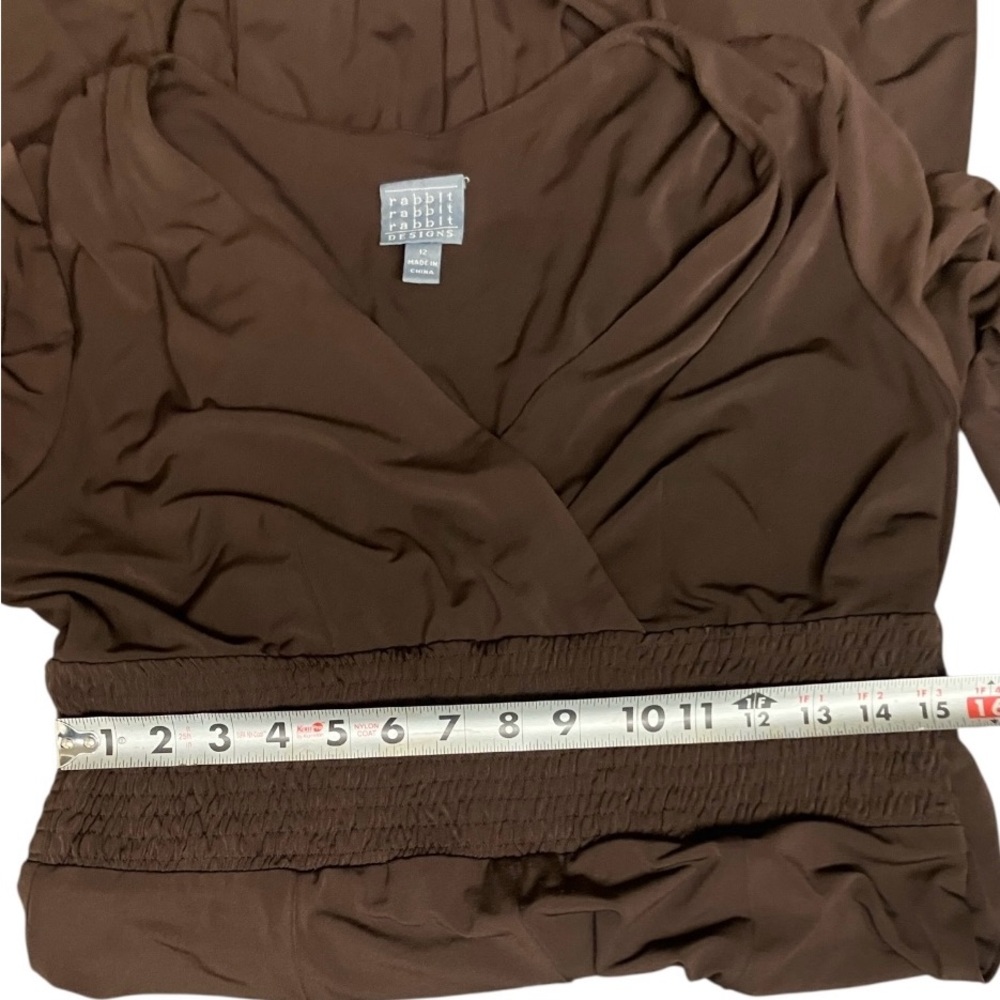 Rabbit Rabbit Slimming Design Brown Umpire Waist V Neck Swing Skirt Dress 12 - Picture 10 of 11